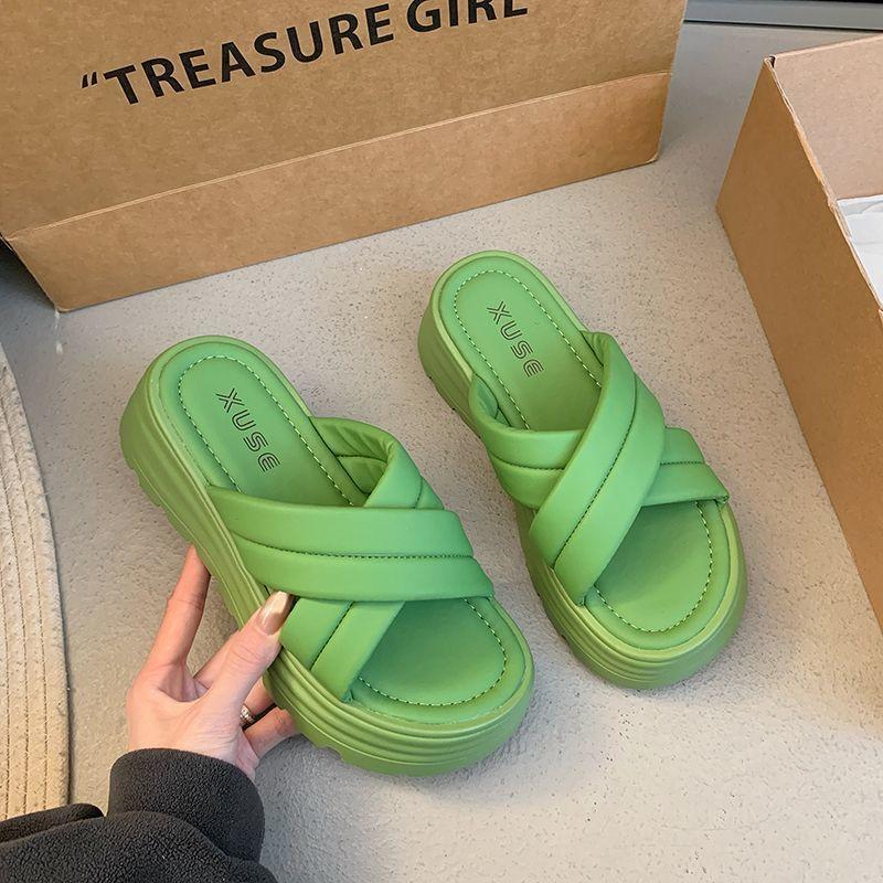 French Holiday Non-slip Cool Slippers 2025 Summer New Fashion Outer Wear One Word Non-slip Beach Heightening Slippers Women