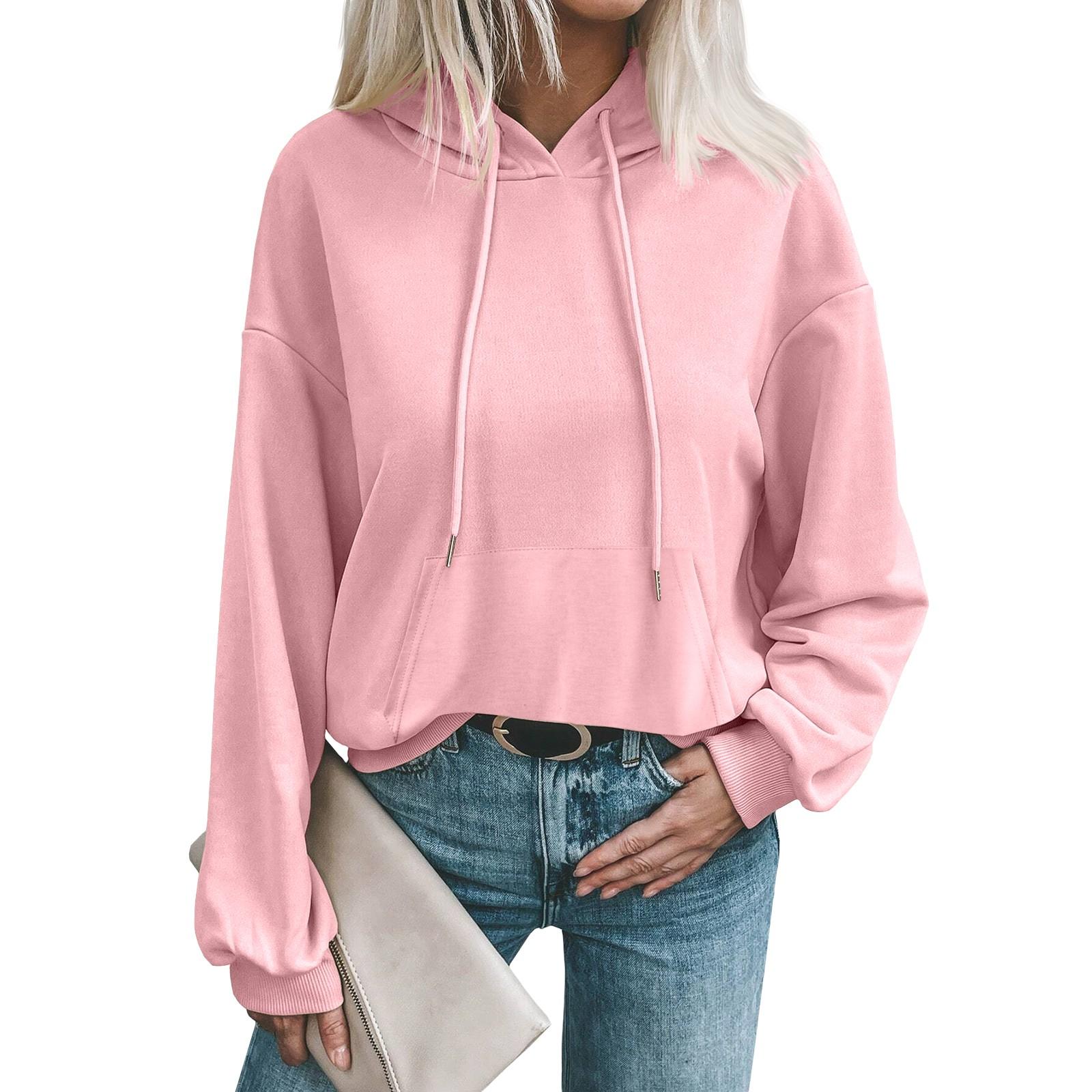 

Женский модный и зимний однотонный повседневный свободный свитер с длинными рукавами и капюшоном XL светло-розовый