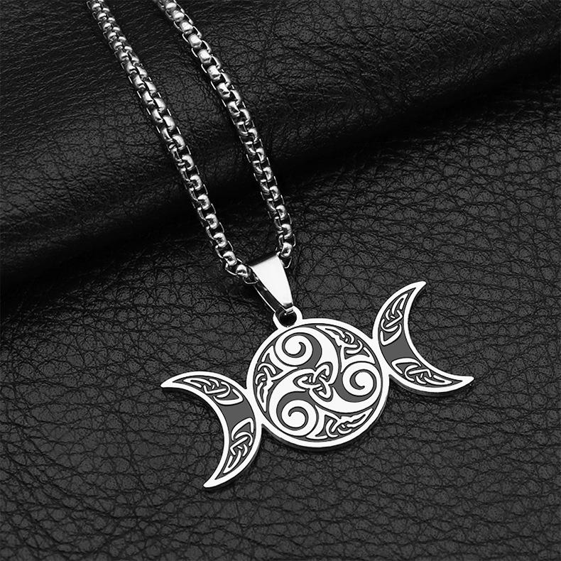 Titanium Steel Gold Double Moon Pendant Necklace for Men and Women