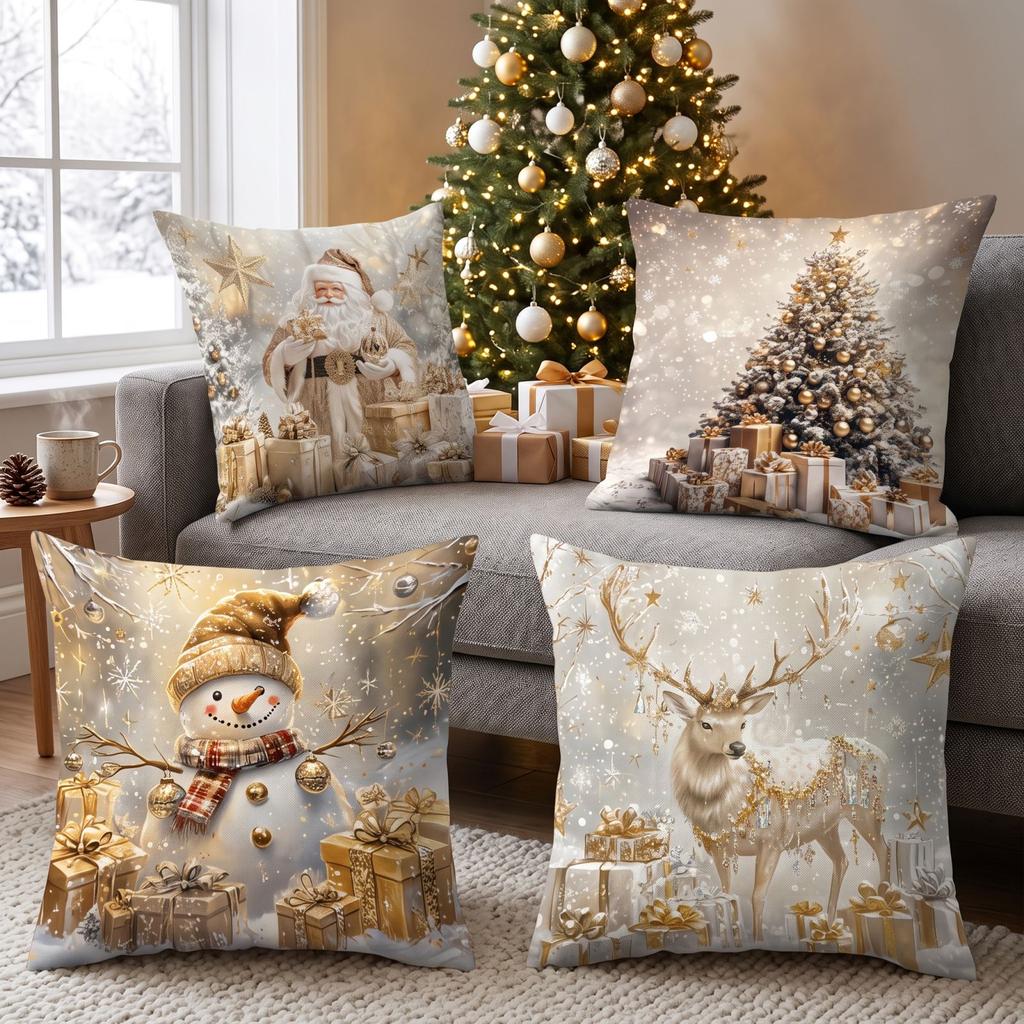 4 Pack Christmas Throw Covers, Cushion Pillowcases for Sofa Couch Home Decor