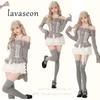 LAVASEON Cute Blouse for Sexy Ribbon Korean Tight Ruffled Long Princess Style Off-the-Shoulder Women, Top, Style, Knit, Fit, Button-Up,