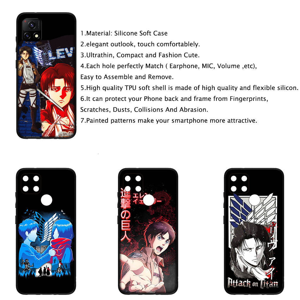 Cover for iPhone 17 16 15 Xiaomi Poco Redmi Note 14 13 12 Pro Max 9 16e Samsung Galaxy S25 S24 S23 OPPO Huawei Cartoon Attack on titan Levi Phone Case
