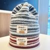 Large Head Circumference Knitted Hat Striped Color Matching Versatile Autumn and Winter Warm Fashion Label Small Woolen Hat Showing Face