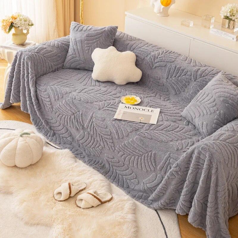 Winter Sofa Cushion Bubble Plush Sofa Cover Cloth Towel New Winter Thickened Warm and Non Slip Plush Cushion