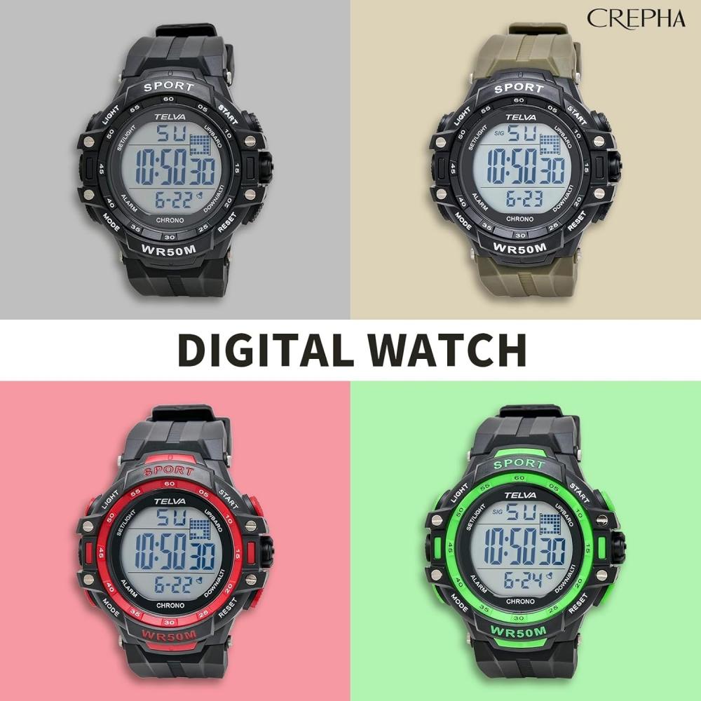 Crepha Men S Digital Stopwatch Water reSiStant Large Screen Urethane Band Black 