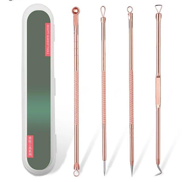 4ks Nerezová ocel Sada na odstranění černých teček po akné Jehly na odstranění skvrn na akné Pomůcky na čištění obličeje