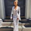 Heißverkauf Sexy Spitze Tiefes V-Ausschnitt Langes Ärmel Schlanke Passform Street Style Kleid