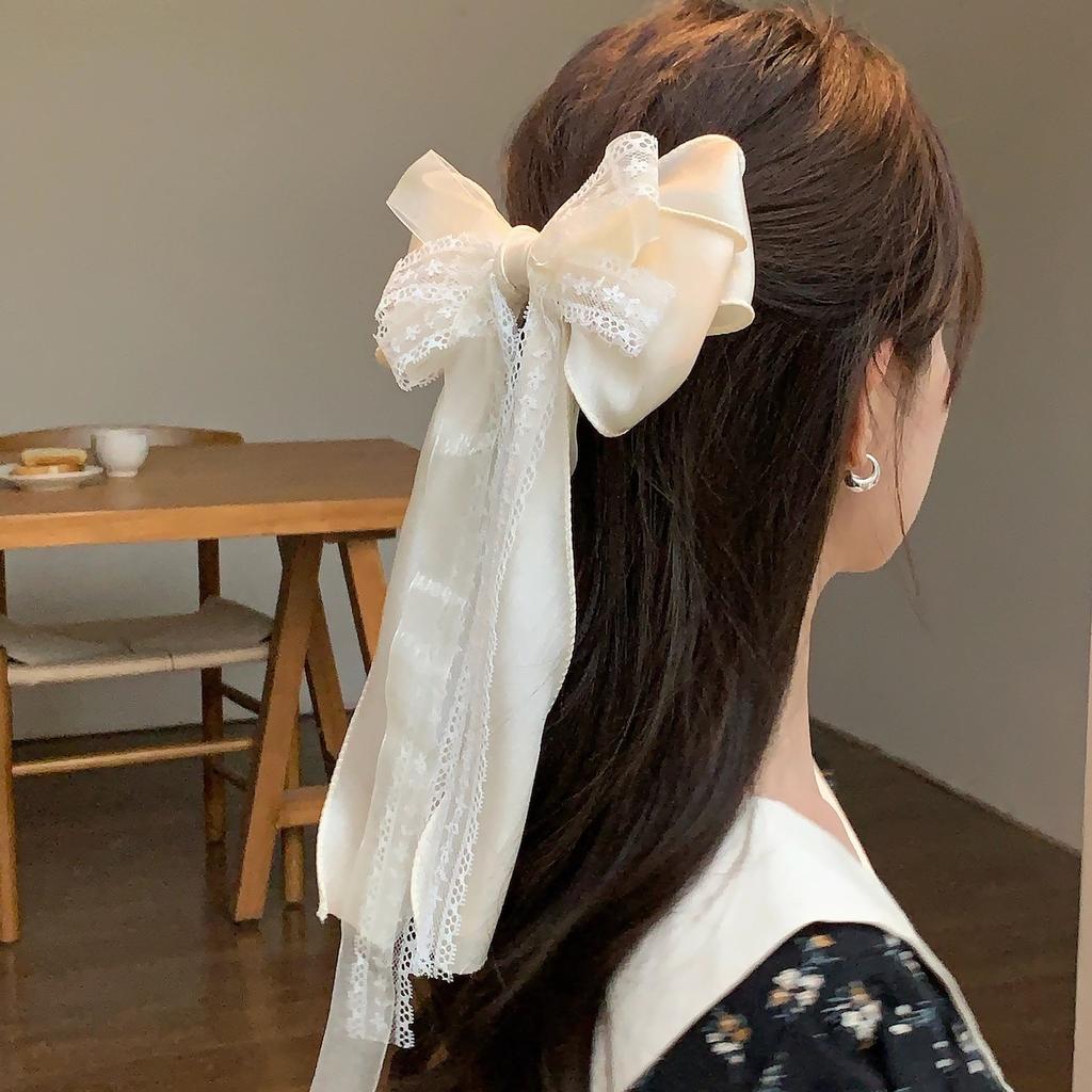 AWAYTR Lace Ribbon Bowknot Hairpin Elegant Farbic Hair Clips Valentine Headwear Girl Hair Accessories Festival Gift