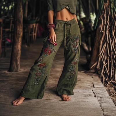 2026 Summer Fashion Printed Wide-Leg Pants with Waist Tie