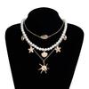 Holiday Travel Starfish Pendant Necklace Alloy Beads Shell Necklace Layered Choker Chain  for Women