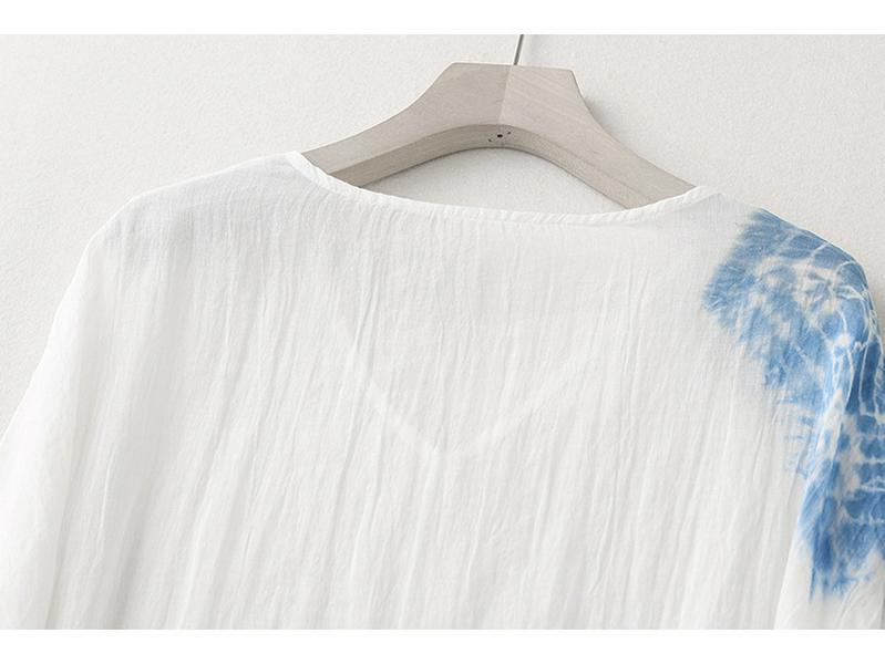 Women's Summer Retro Ink Splatter Batwing Sleeve Ramie Top