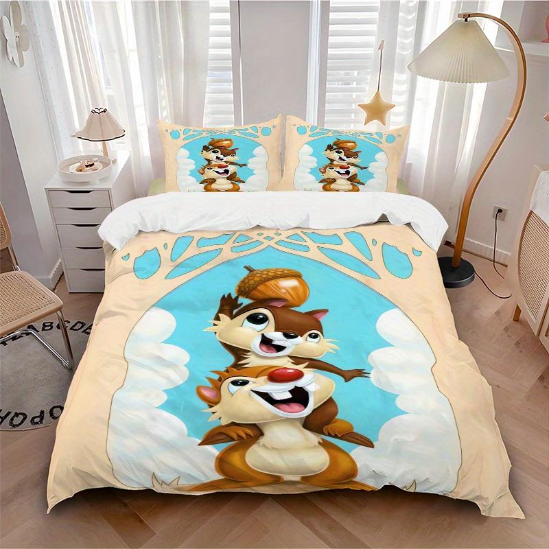 3pcs Chip & Dale Acorn Adventure Quilt Cover Set - Soft & Comfortable Polyester Fabric, All-Season Breathable Comforter Set For 1 Quilt Cover & 2