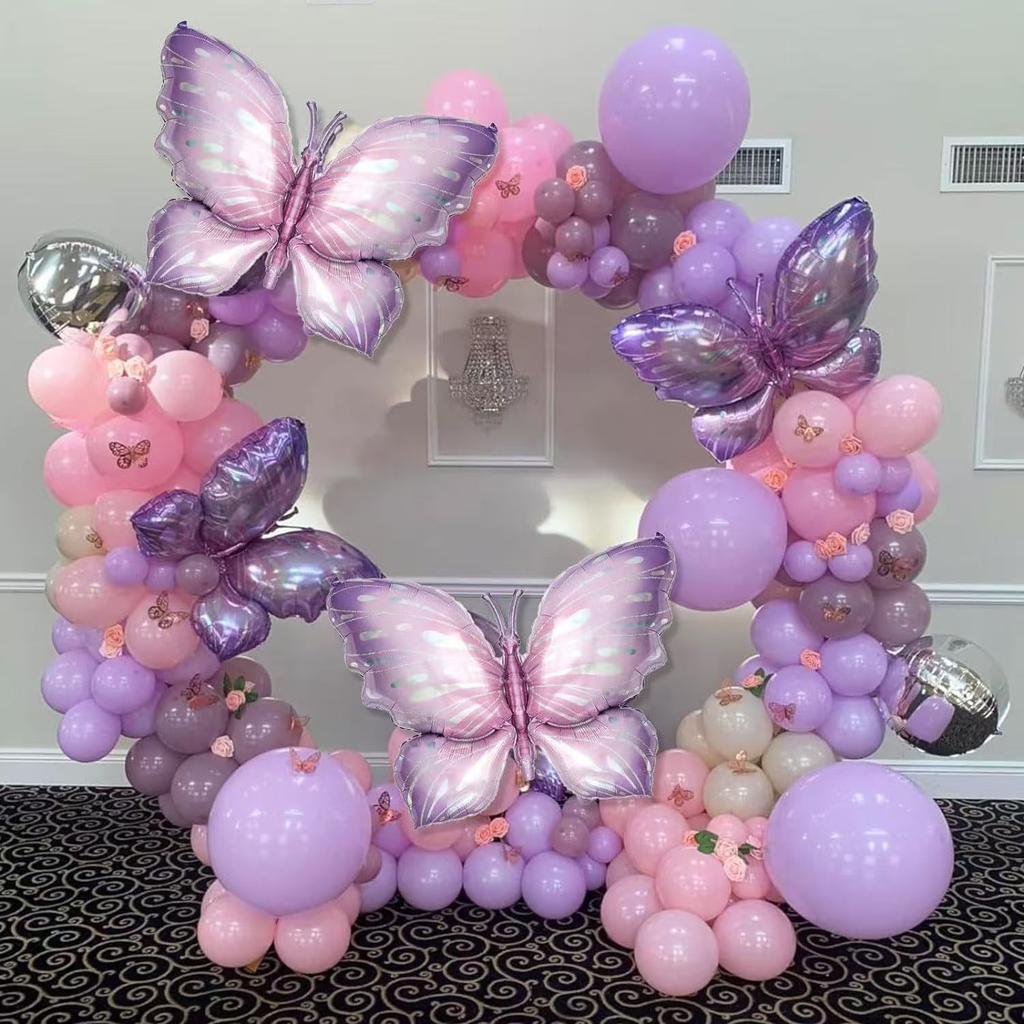 110 Piece Purple Butterfly Balloon Arch Kit Butterfly Maca Pink Balloons For Birthday Parties