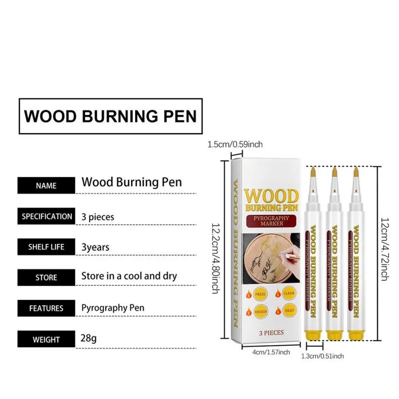 3Pcs/Box Wood Burning Pen Scorch Creative Chemical Wood Burned Marker Pyrography Pens for DIY Art Fine Tip Woodworking Marker