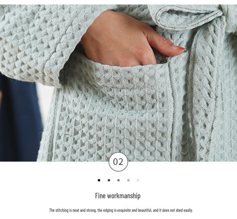 Unisex Waffle Yukata Bathrobe - Thickened Cotton for Autumn/Winter, Ideal for Couples & Star Hotels