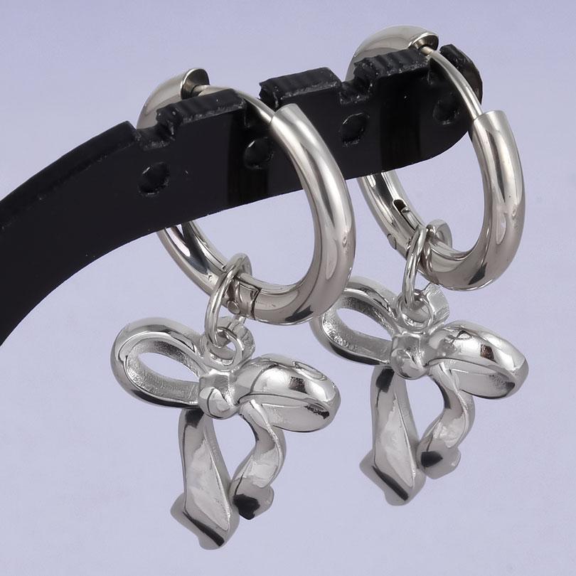 1 Paar Silberfarbene Liebesherz Schleifenknoten Charms Ohrringe Edelstahl Creolen Ohrringe Für Damen Herren Accessoires Sonnenblumen Schmuck