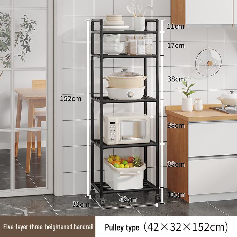 Multi-layer Kitchen Storage Shelf with Wheels - Punch-free Microwave Oven Rack & Vegetable Sundries Organizer