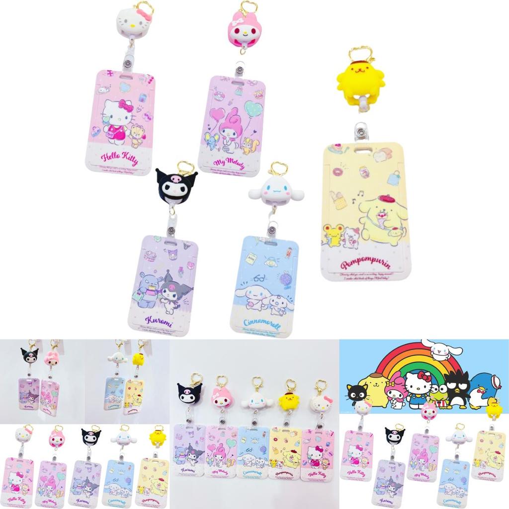 Cute Cartoon Sario Student Card Holder, Creative Retractable Card Sleeve For Public Transit Access Cards, Anti-loss Bag Hook