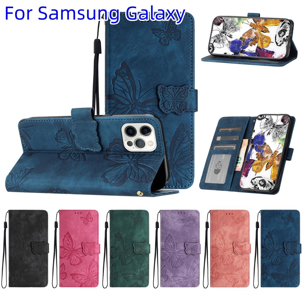 

Для Samsung Galaxy S24,A24,A15,S23,S22,S21,S20,A73,A53,A33,A41,Note20... кожаный флип-бумажник с тиснением и бабочкой, чехол из искусственной кожи