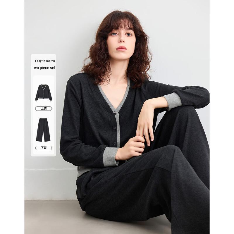 Demana Relaxed Series Faux Two-Piece V-Neck Top & Wide-Leg Pants Set M