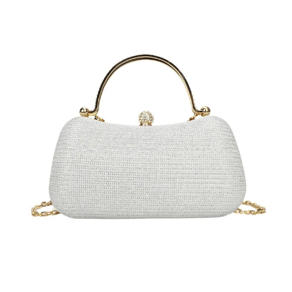 Gold Bright Silk Circular Evening Bag Women Banquet Clutch Rhinestone Decor Chain Shoulder Bags Luxury Female Party Handbags
