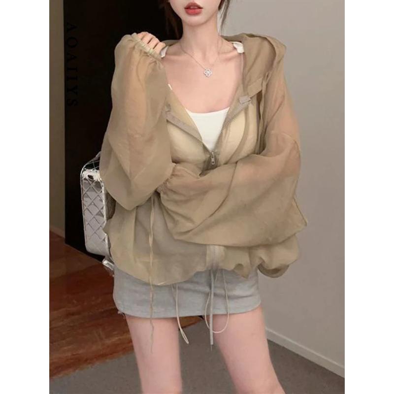 Thin Coat Women Fashion Casual Sun Protection Jacket Tops See Through Hooded Coats Summer Loose Female Tops