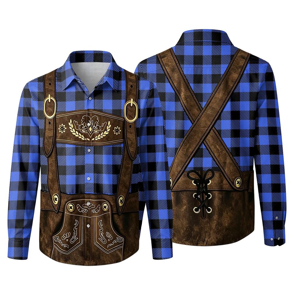 Men's 3D Printed Festival Long Sleeve Shirt with Collar for Casual Outings