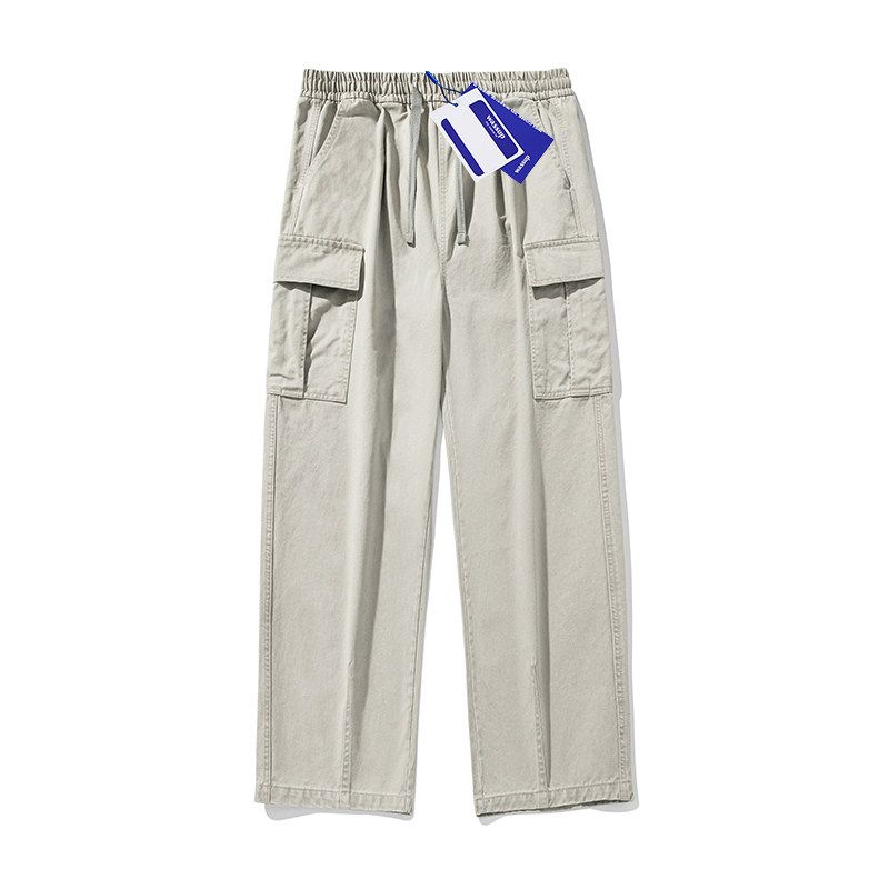 

Wassup Fashion Brand Multi-pockets Washed Retro Cargo Trousers Men s Popular Straight Fashion High Street Casual Wide-Leg Pants White Gray 3XL