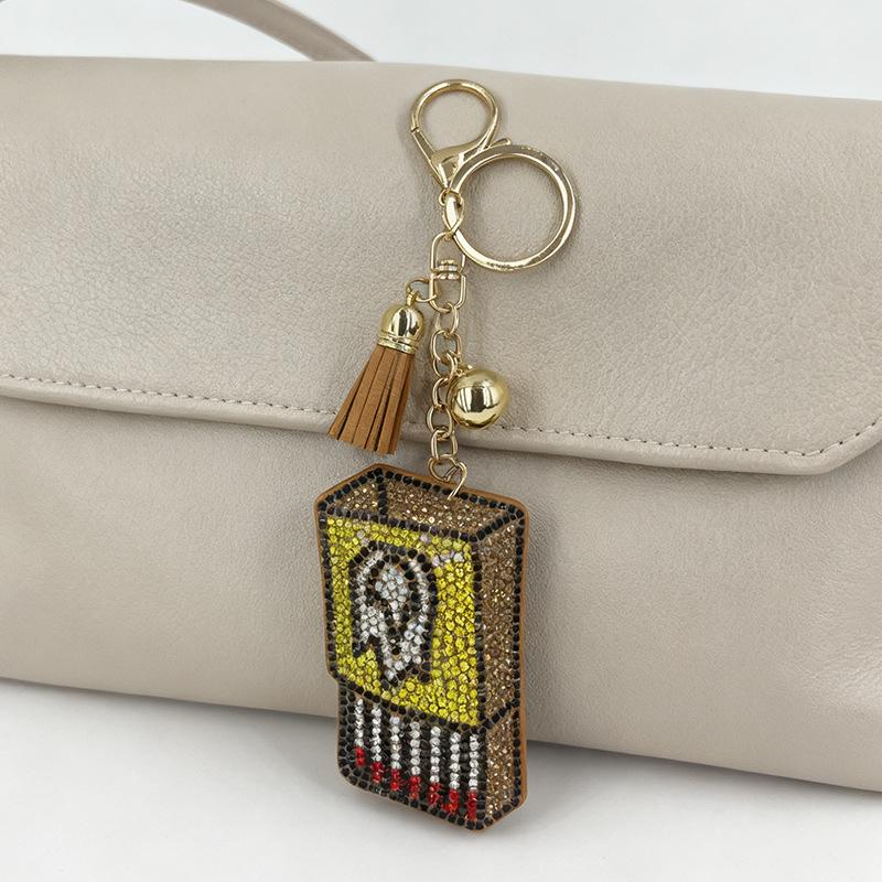 Elegant Rhinestone Matchbox Keychain with Tassel – Chic European and American Style Pendant for Bags