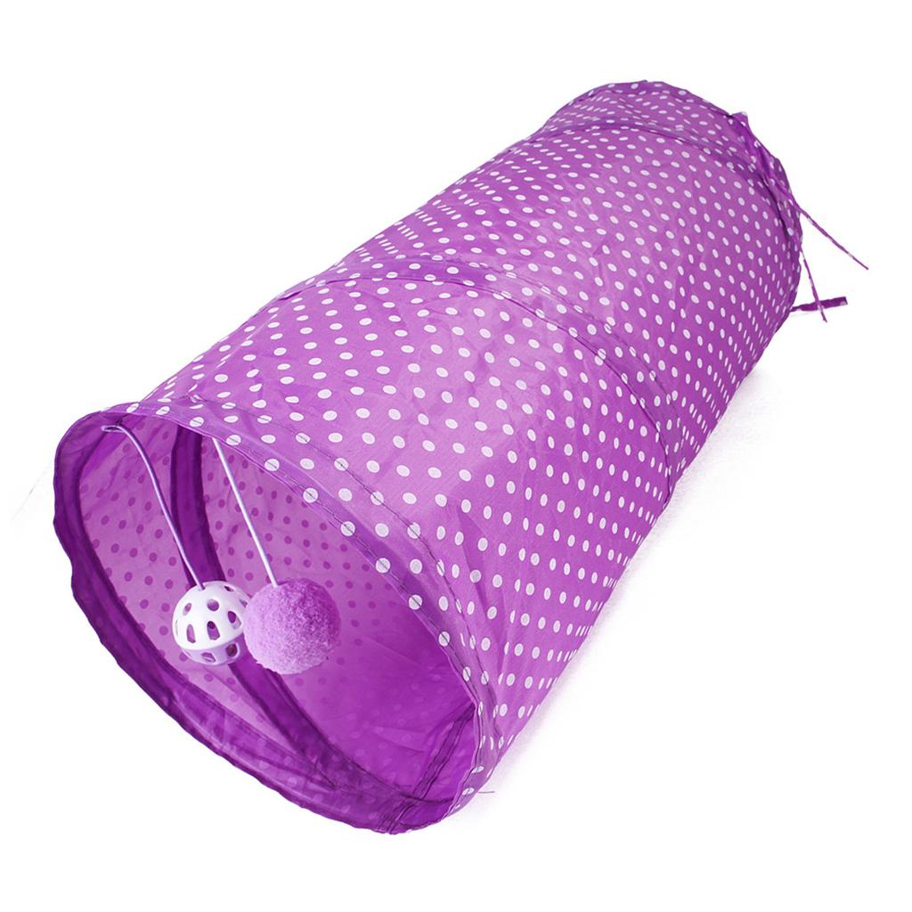 Cat Tunnel Toy Collapsible Interactive Safe Dot Pattern Hideout Kitten Tube Toy for Puppy Purple