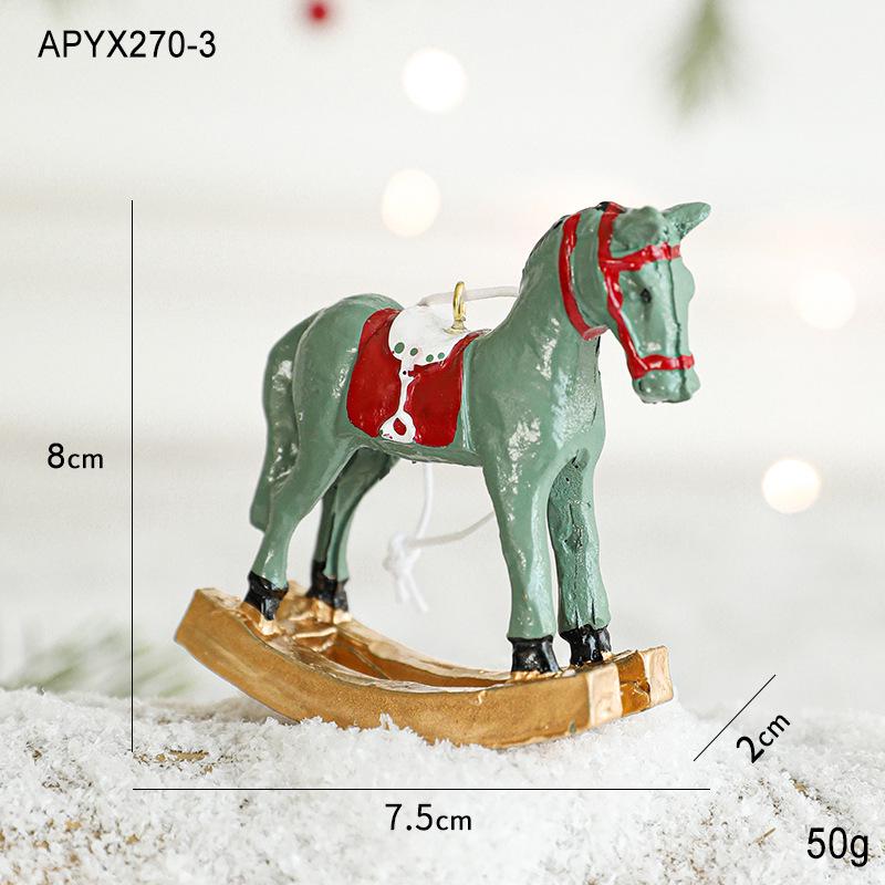 Cross-Border Painted Resin Wooden Horse Christmas Tree Ornament