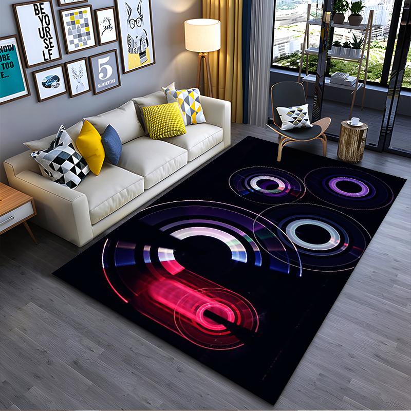 

Modern Abstract Geometric Pattern Carpet With Circular Neon Design Suitable for use as an anti-slip for living room bedroom sofas 40x60cm( 15x23in )