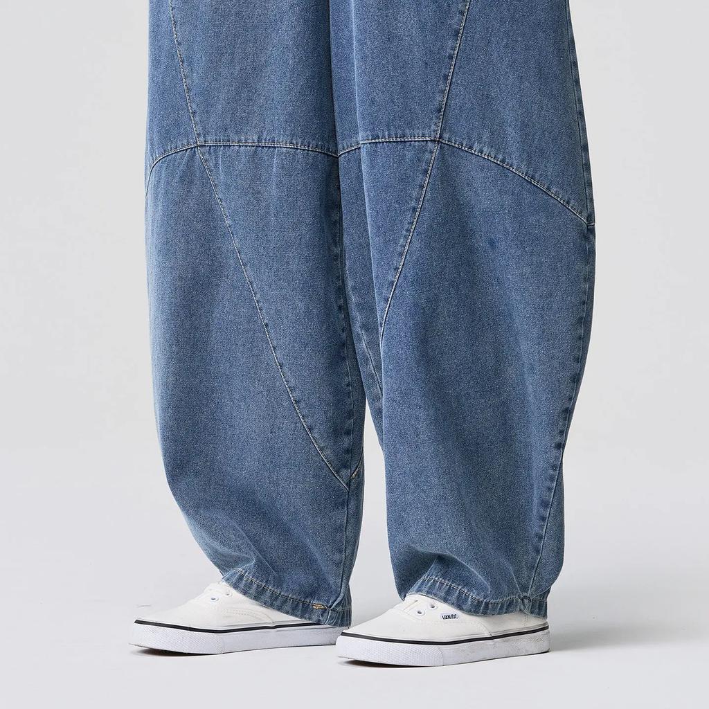 Men Vintage Washed Baggy Jeans Plus Size Ming Dynasty Lantern Trousers Chinese Retro Streetwear Denim Pants Man Wide Leg Pants