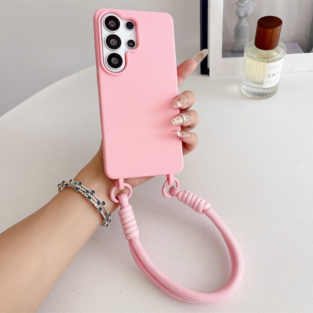 Silicone Candy Color Phone Case for Samsung Galaxy S26 S25 Ultra S24 FE S23 S22 S21 Plus A56 A36 A26 A17 A07 Wrist Strap Cover