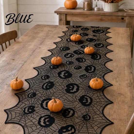 Mysterious Halloween Fabric Runner Table Runner 70 X 15 Inch Black Lace Spider Web Decor Spooky Gothic Pumpkin Dinner Decoration for Kitchen