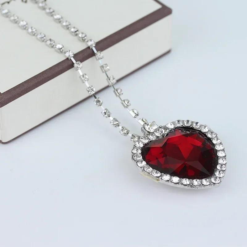Titanic Heart Of The Ocean Necklace For Women Blue And Red Crystal Chain Fashion Party Jewelry Gift