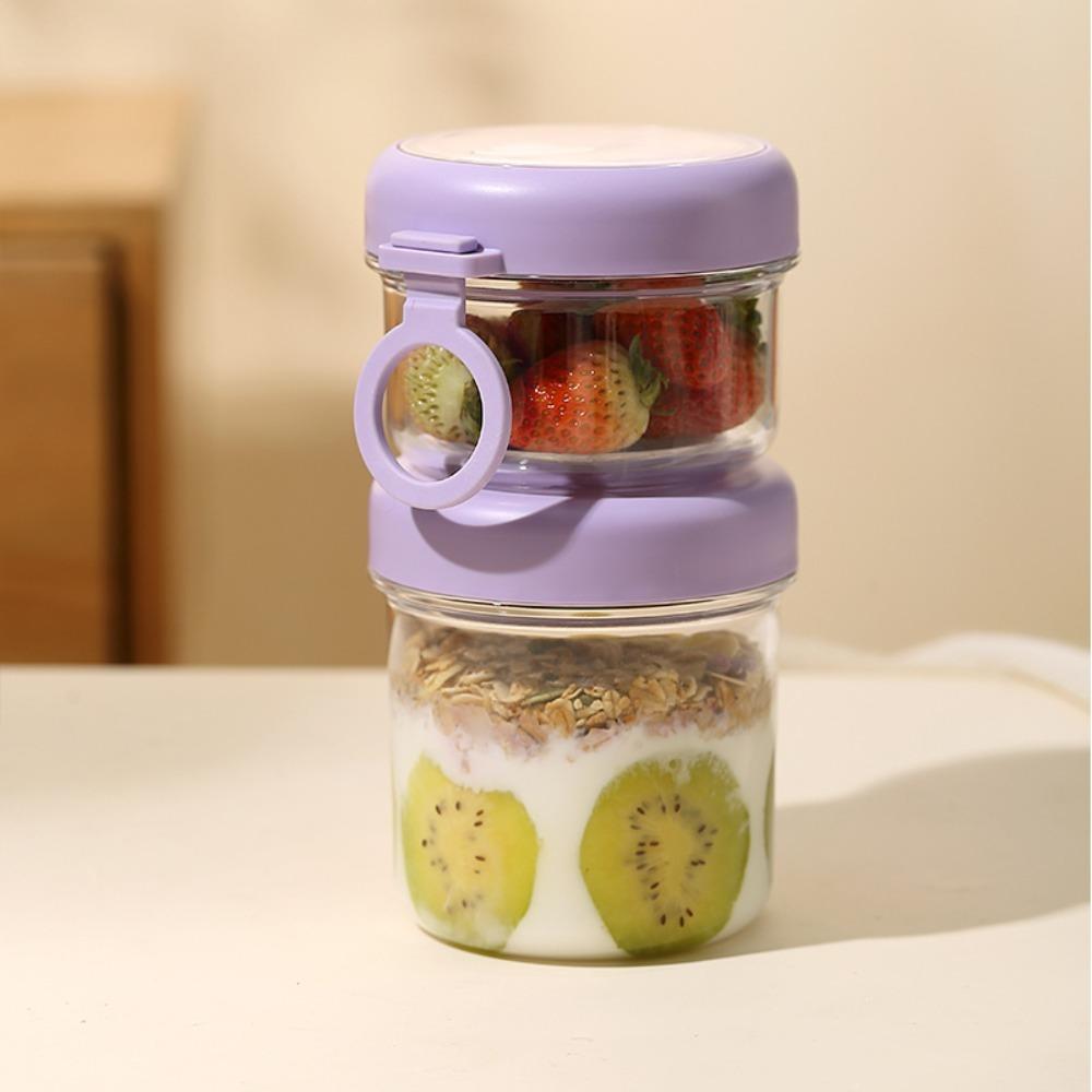 Transparent Breakfast Cup 2 Layer Oatmeal Cup Portable Food Storage Container  Office