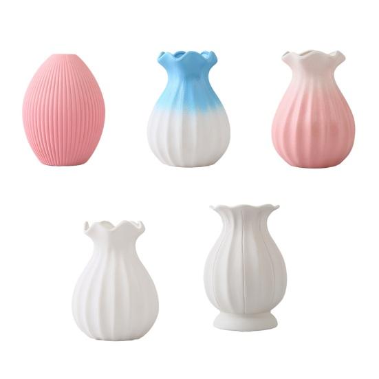 Ceramic Vase Small Modern Flower Vase for Fresh/Artificial Flowers Ribbed Farmhouse Decorative Vase