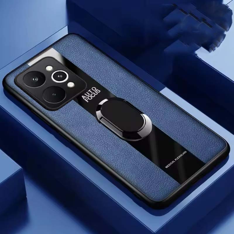 Plexiglass PU Leather Phone Case For Realme 15 Pro Magnetic Metal Ring Stand Holder Shockproof Soft Back Cover For Realme 15Pro