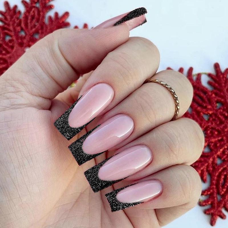 

Wearable Glitter French Nail Art Patches with Black Edge