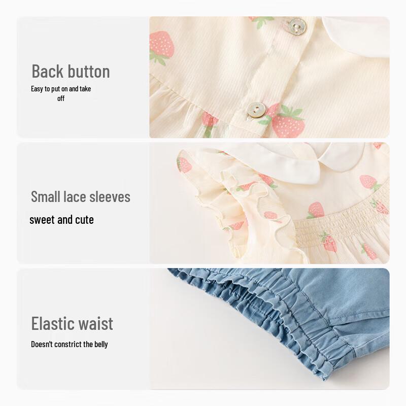 David & Bella Girls' Strawberry Print Cotton Shorts Set