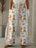 Women's 3D Print Fox Rabbit Mushroom Design Wide-Leg Pants - Elastic Waist with Double Pockets