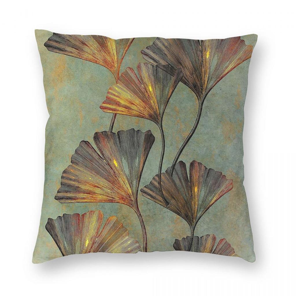 Ginko Floral Biloba Square Pillowcase Polyester Linen Velvet Printed Zip Decorative Sofa Cushion Cover Wholesale X