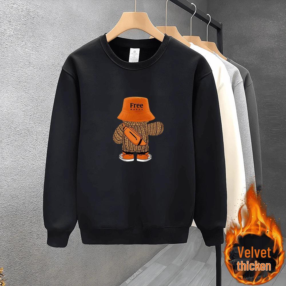 Men's 2025 Stylish Thickened Round Neck Printed Pullover, Long Sleeve, No Hood