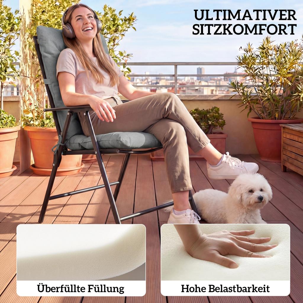 Outdoor Seat Cushion with Backrest and Ties, Water-Repellent Cushion for Indoor and Outdoor Use, Light Grey