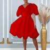D495 Women's V-Neck Pendulum Bubble Sleeve Banquet Dress Bridesmaid Dress