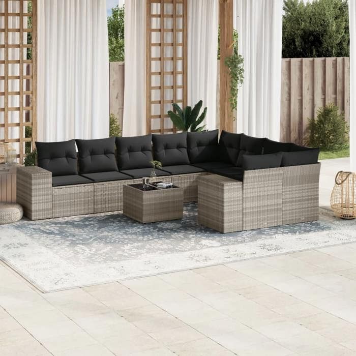 VidaXL Garden Lounge Set with Cushions 10 Pcs, Patio Sofas, Patio Furniture Set, Outdoor Furniture, Grey 3255389