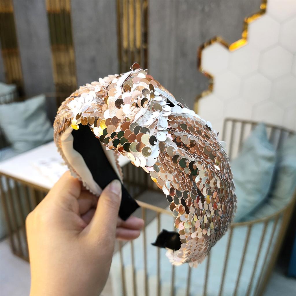 Knotted Headband for Women Fashion Sequined Hairhoop High Skull Turban Hairband Vintage Glittering Hairhoop Daily Use