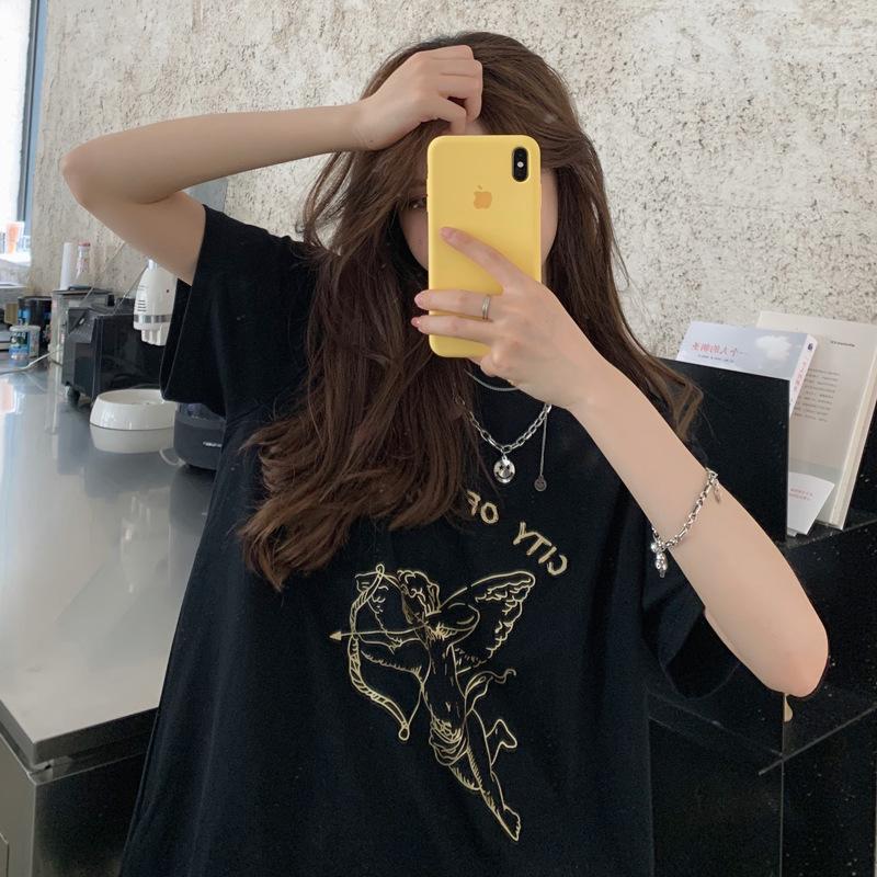 Summer New Short-sleeved Lower Clothes Disappear T-shirt Women's Ins Fire Medium and Long Loose Half-sleeved Top Tide