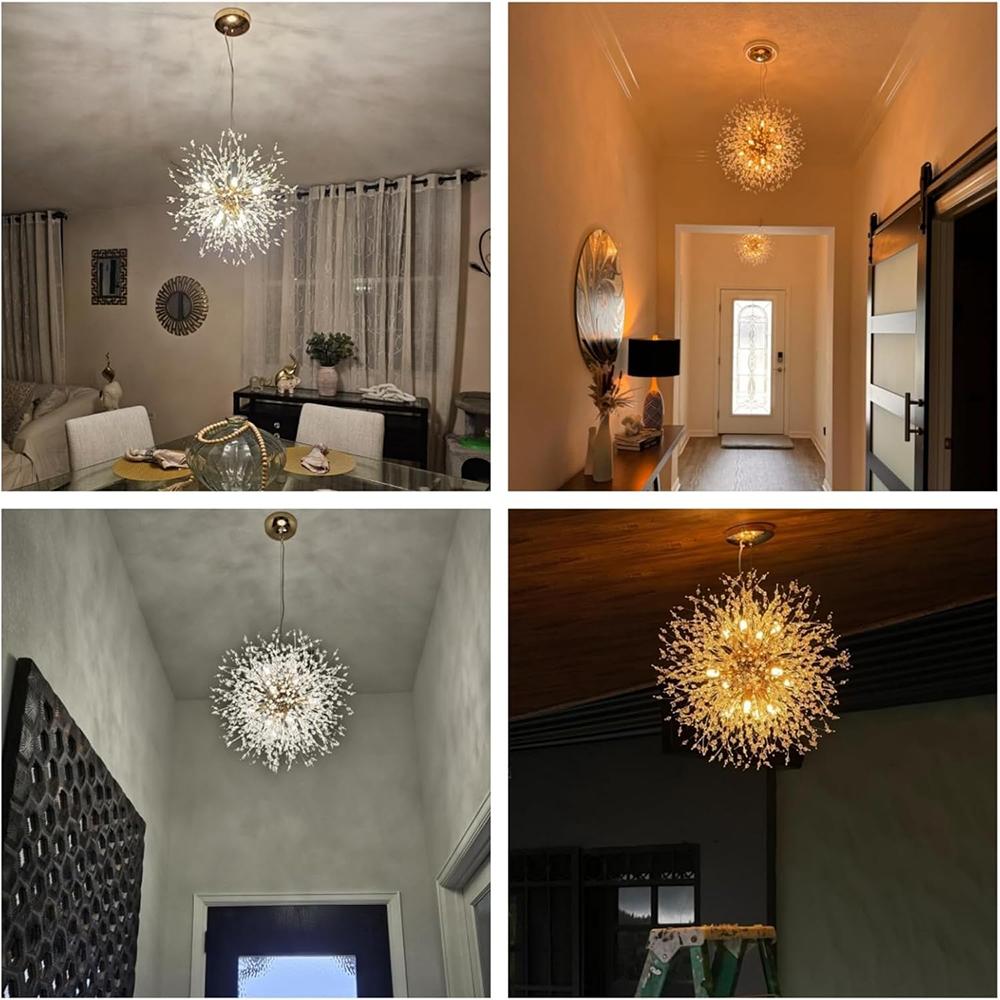 Modern Crystal Chandeliers Firework, Non-dimmable, 16-Light Chrome Dandelion Sputnik Ceiling Light Fixtures, for Bedroom Living Room